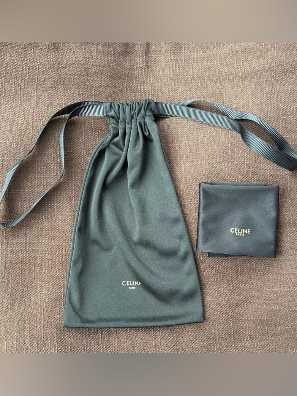 Celine Fabric Drawstring Sunglasses Eyeglass Pouch and Cleaning Cloth Black